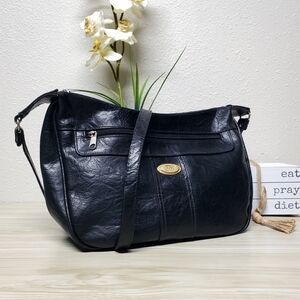 TR Bentley Classic Vintage Black Leather Shoulder Bag